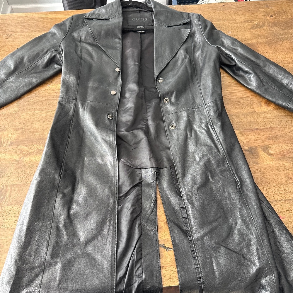 GUESS Collection Genuine Leather Long Trench Coat – Size L